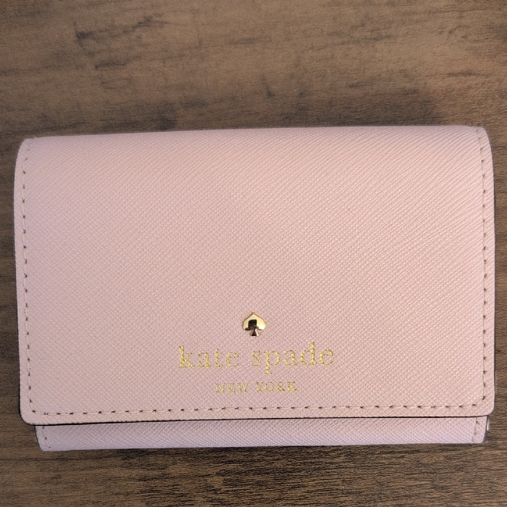 Kate Spade Light Pink Blush Saffiano Leather Compact Wallet W/ Gold Spade